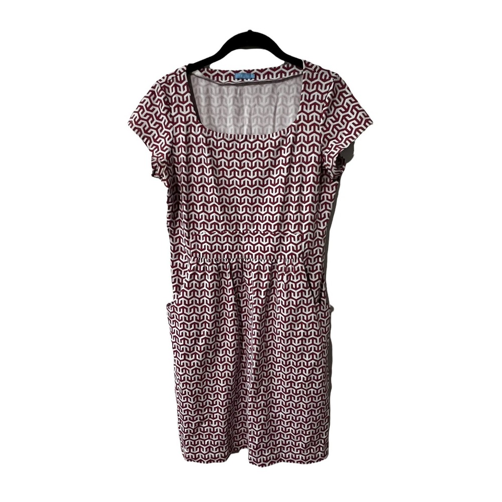 J McLaughlin Dress Size M Women Pink White‎ Geometric Emma Catalina Short Sleeve